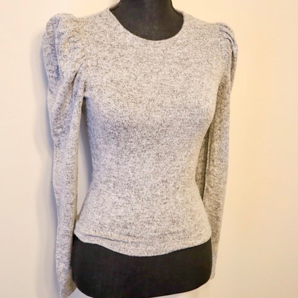 Fashion Nova Gray Knit Top with Puff Sleeves